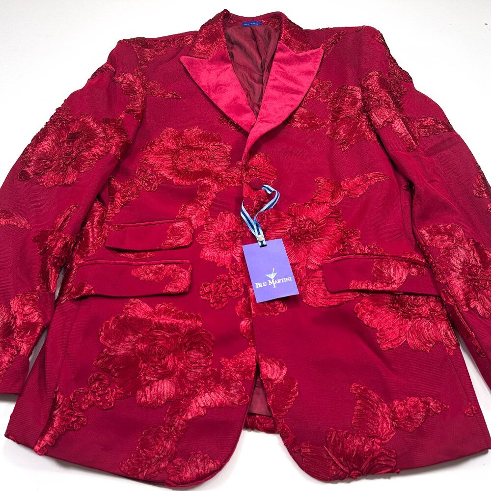 BLU MARTINI Men's Medium Red All Over Floral Flowers Party Jacket Blazer NEW NWT
